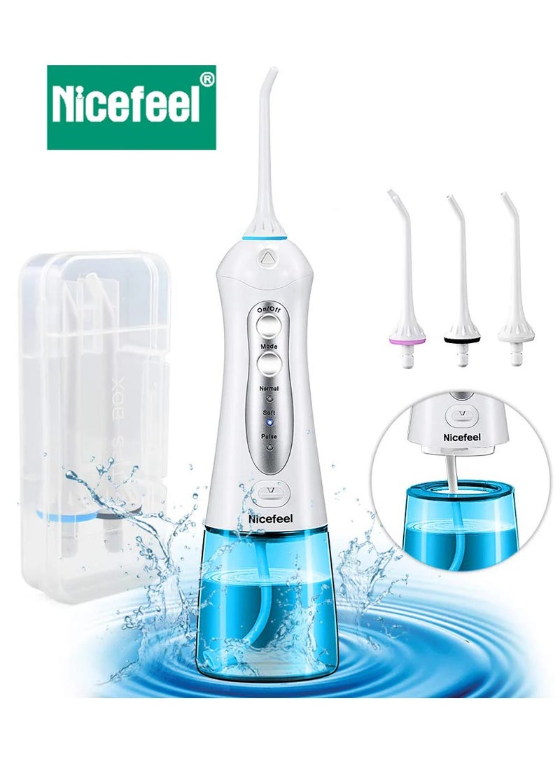 Fc159 Blue Cordless Dental Water Flosser Oral Irrigator High Pressure 1800 Pulses Per Minute 360° Rotating Nozzle 3 Modes Travel Bag