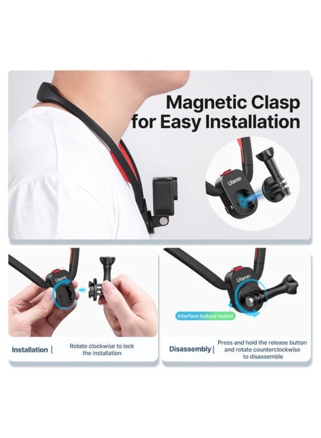 ULANZI Go Quick II Magnetic Neck Holder Mount – Hands-Free Chest-Level POV Camera Mount for GoPro, DJI, Insta360 & Action Cameras – Strong Magnetic Base & Comfortable Strap