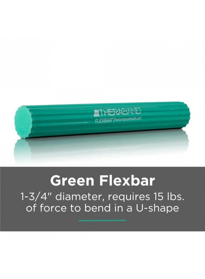 Theraband Flexbar, Tennis Elbow Therapy Bar, Relieve Tendonitis Pain And Improve Grip Strength, Resistance Bar For Golfers Elbow And Tendinitis, Green, Medium, Intermediate