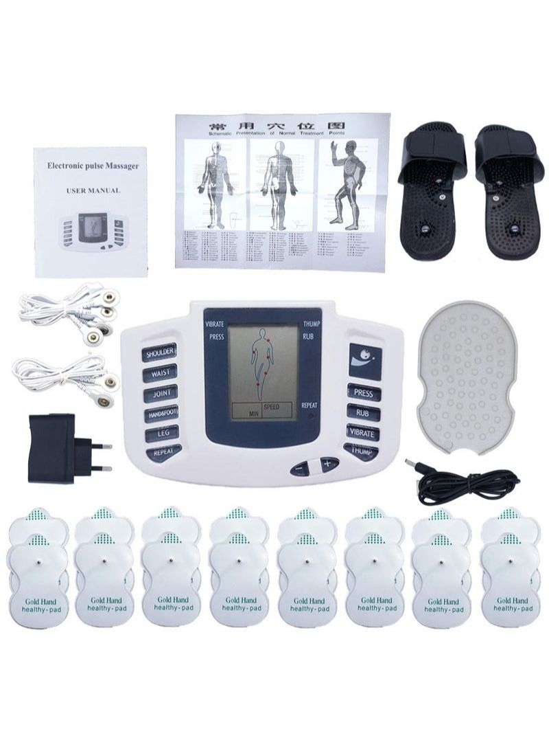 Electric Tens Muscle Stimulator Digital Therapy Full Body Massage Relax Pulse EMS Acupuncture Machine with 16 Pads and Slippers