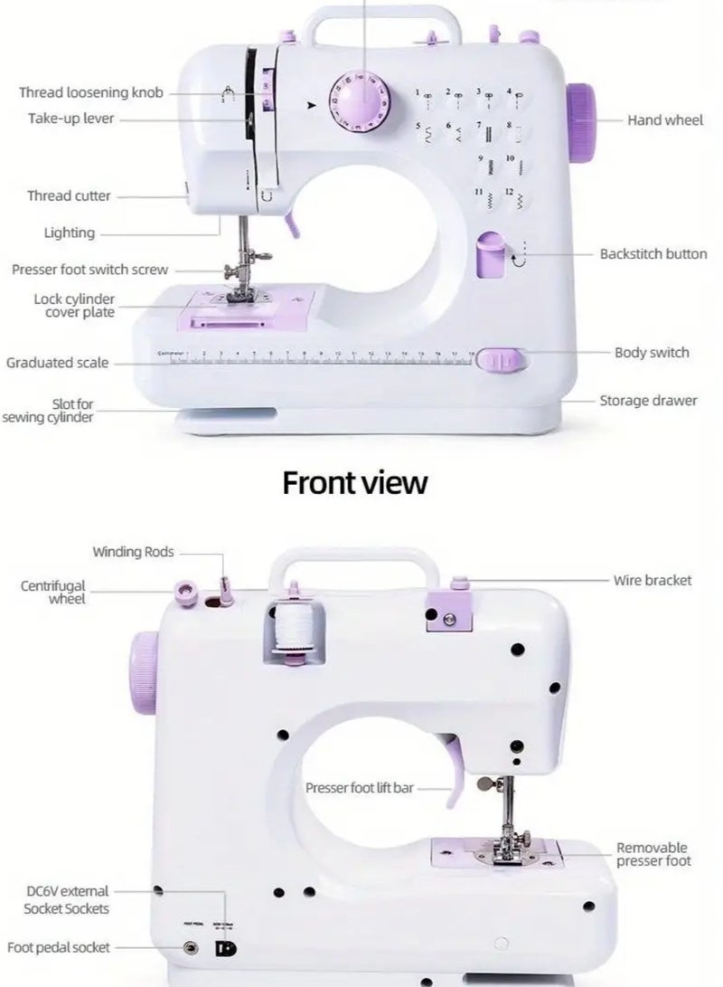 Sewing Machine,Portable Electric Sewing Machine Multifunctional,Home Sewing Machine,Adjustable Speed Overlock 12 Stitches Patterns