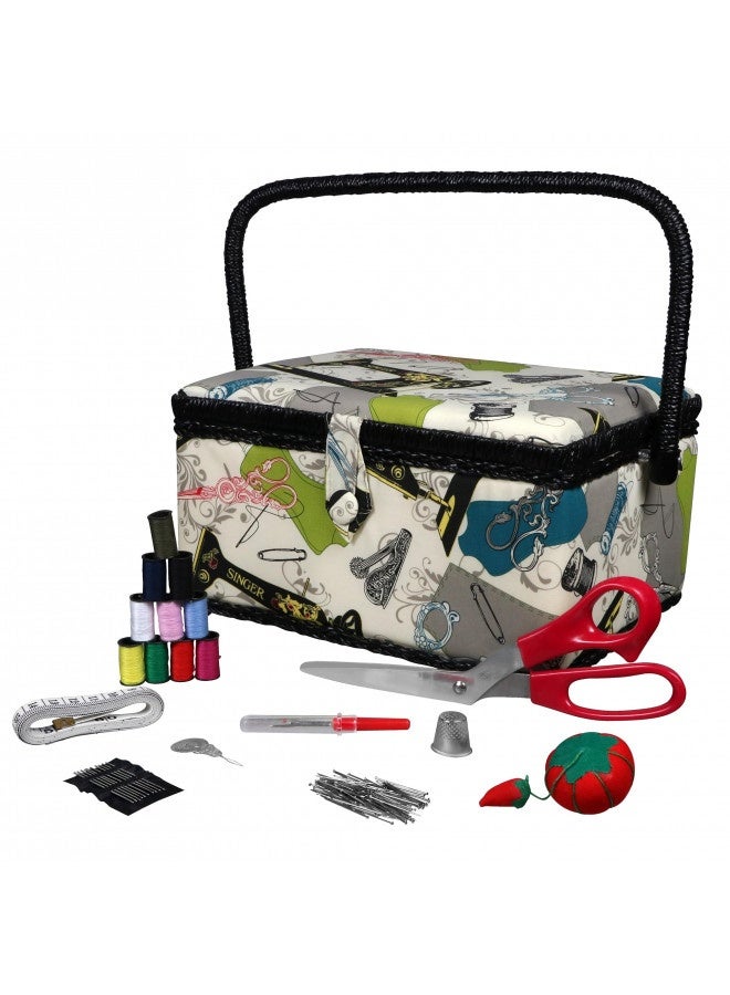 Singer 07281 Vintage Sewing Basket With Sewing Kit Accessories