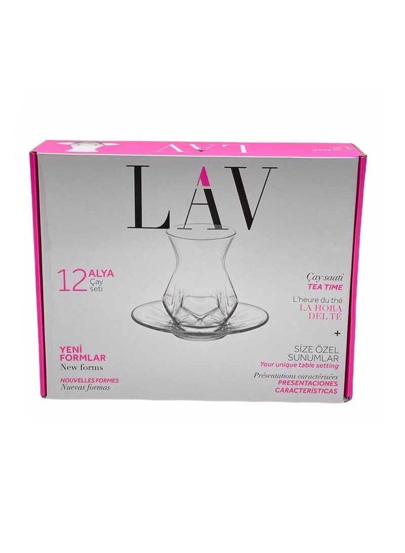 12 Pieces Alya Tea Set 6 Pieces Tea Glass 165 Ml And 6 Pieces Plate 125 Mm