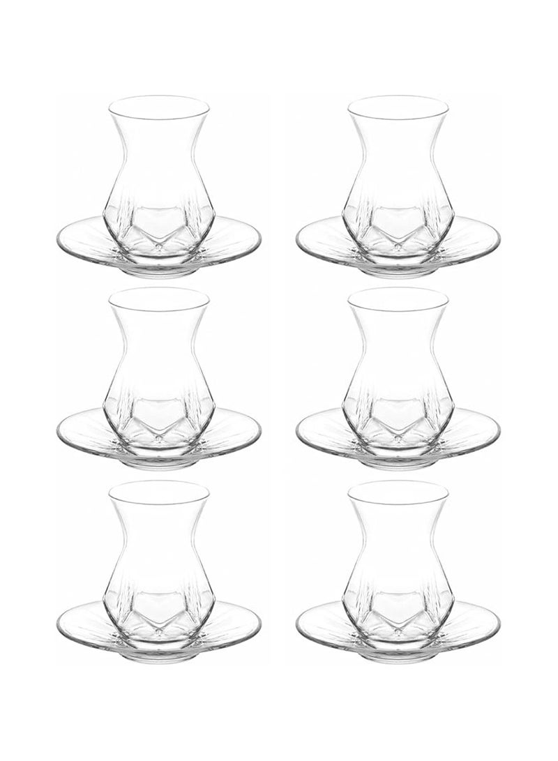 12 Pieces Alya Tea Set 6 Pieces Tea Glass 165 Ml And 6 Pieces Plate 125 Mm