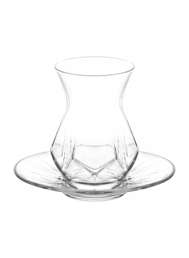 12 Pieces Alya Tea Set 6 Pieces Tea Glass 165 Ml And 6 Pieces Plate 125 Mm
