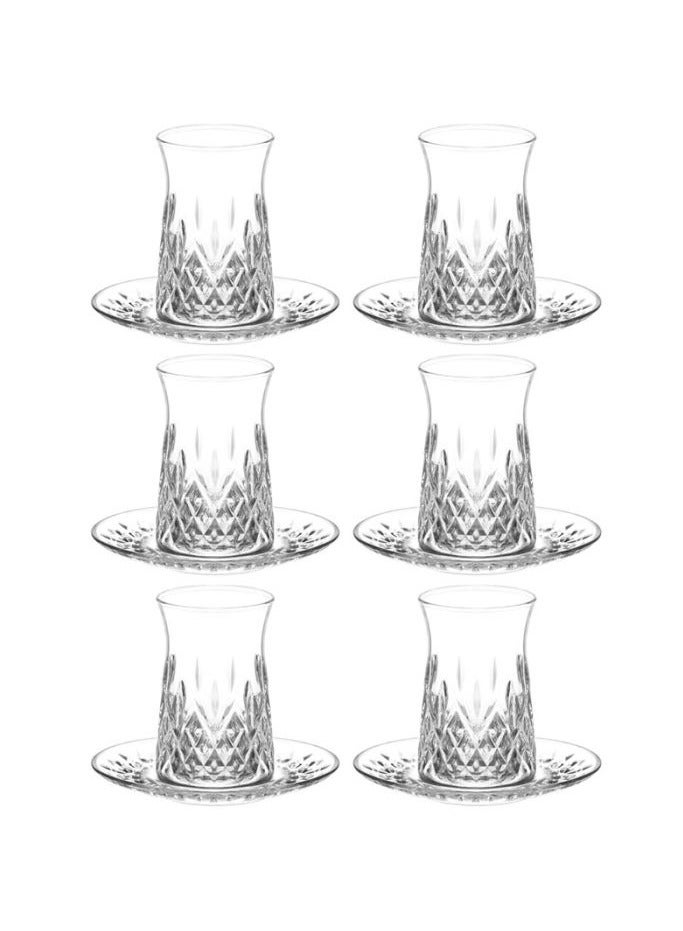 12 Pieces Odin Tea Set 6 Pieces Tea Glass 170 Ml And 6 Pieces Tea Plate 124Mm