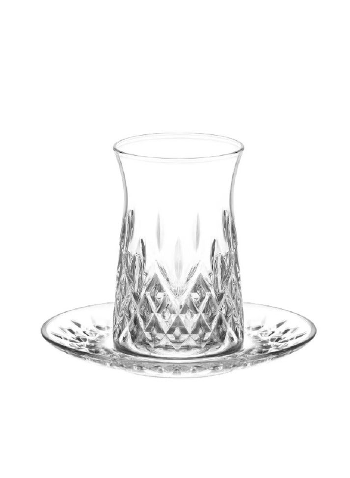 12 Pieces Odin Tea Set 6 Pieces Tea Glass 170 Ml And 6 Pieces Tea Plate 124Mm