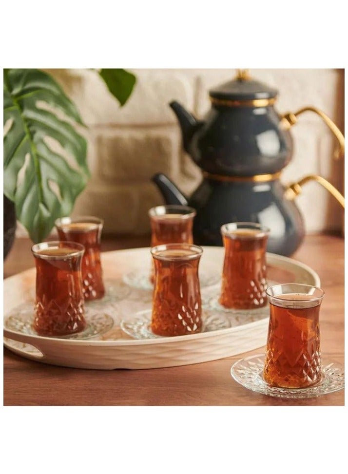 12 Pieces Odin Tea Set 6 Pieces Tea Glass 170 Ml And 6 Pieces Tea Plate 124Mm