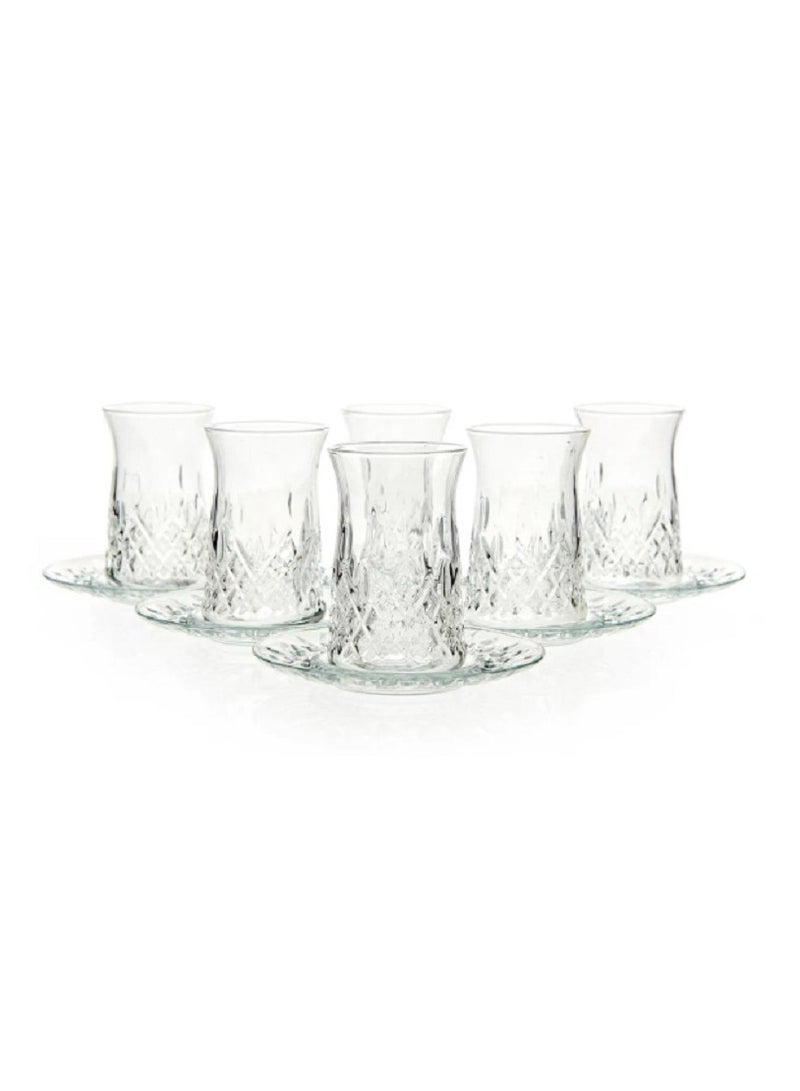 12 Pieces Odin Tea Set 6 Pieces Tea Glass 170 Ml And 6 Pieces Tea Plate 124Mm