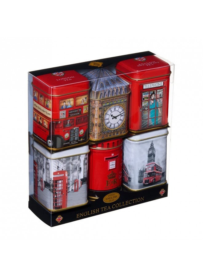 Iconic London Sights 6X Tea Tins With Fine English Breakfast Loose Leaf Tea, British Souvenir, Big Ben, Uk Foods