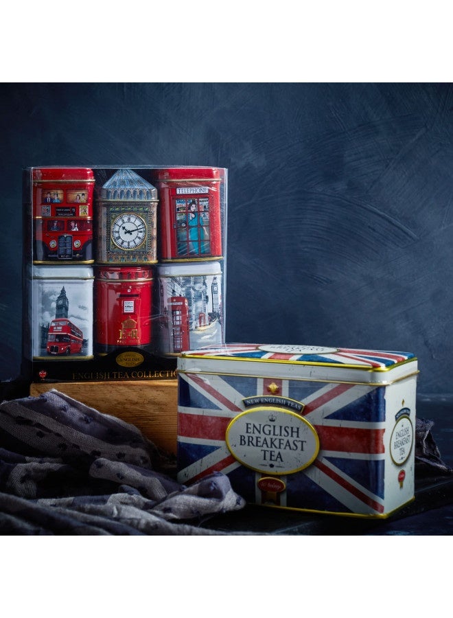 Iconic London Sights 6X Tea Tins With Fine English Breakfast Loose Leaf Tea, British Souvenir, Big Ben, Uk Foods