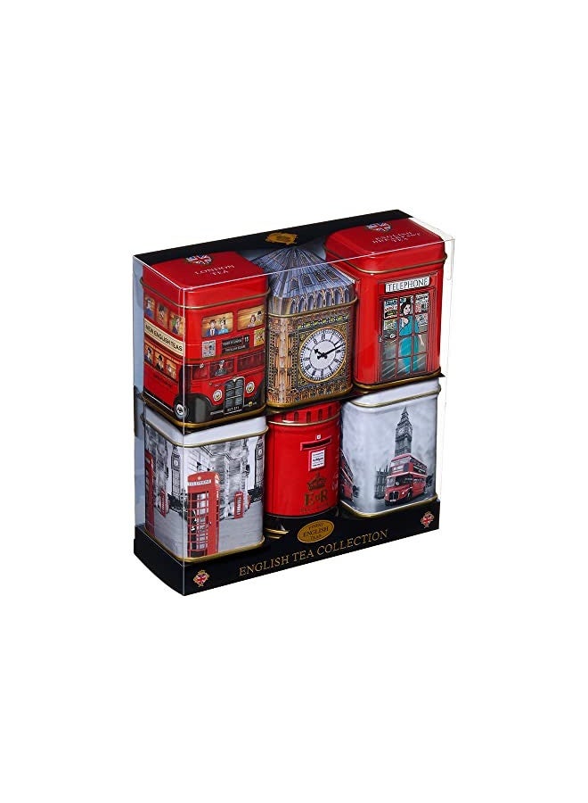 Iconic London Sights 6X Tea Tins With Fine English Breakfast Loose Leaf Tea, British Souvenir, Big Ben, Uk Foods
