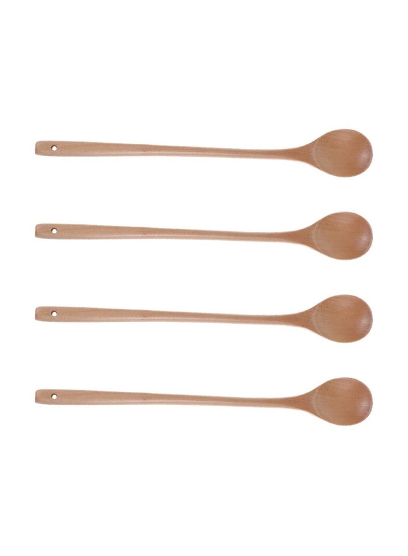 Wood Spoon, 4Pcs Wood Mixing Spoon Long Handle Wooden Spoons Wood Soup Spoons for Kitchen Stirring and Cooking 33CM