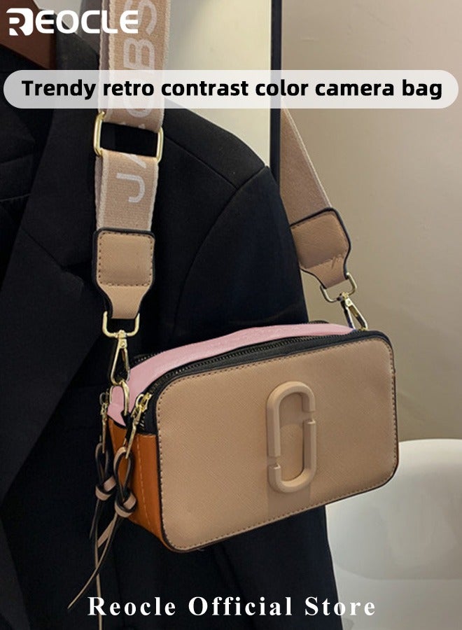 Women's Crossbody Bag Shoulder Bag with Adjustable Wide Strap Square Camera Crossbody Purse HandBag Simple Trendy Small Shoulder Bag