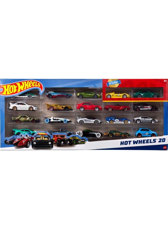 Hot Wheels 20-Pack Of 1:64 Scale Toy Sports And Race Cars, Collectible Vehicles (Styles May Vary)