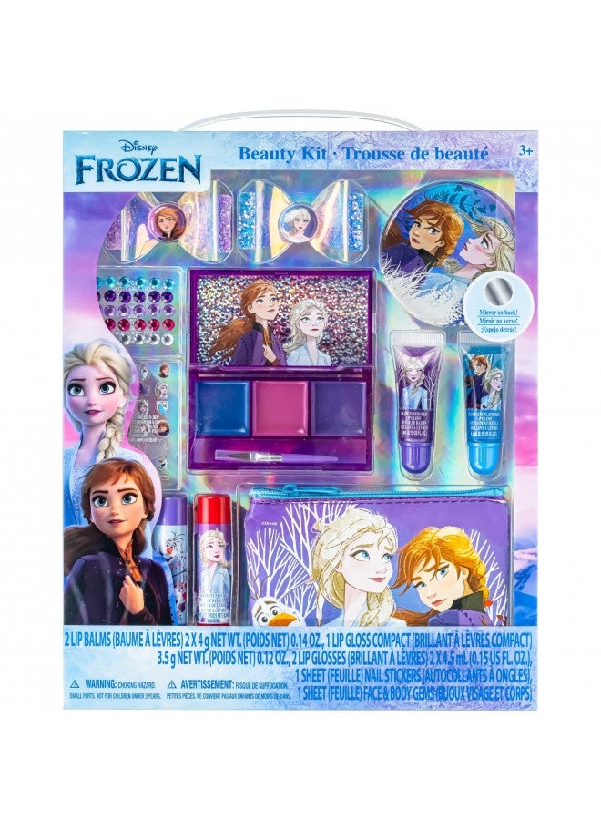 Disney Frozen - Townley Girl Super Sparkly Cosmetic Beauty Makeup Set For Girls With Clips, Lip Gloss, Nail Stickers, Lip Balm, Nail Gems And Mirror For Parties, Sleepovers And Makeovers