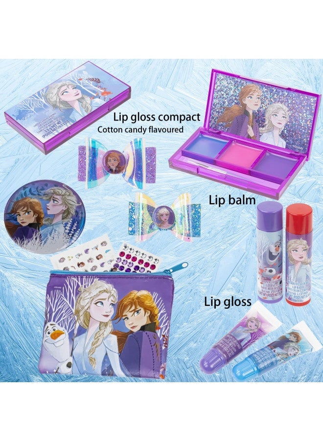 Disney Frozen - Townley Girl Super Sparkly Cosmetic Beauty Makeup Set For Girls With Clips, Lip Gloss, Nail Stickers, Lip Balm, Nail Gems And Mirror For Parties, Sleepovers And Makeovers