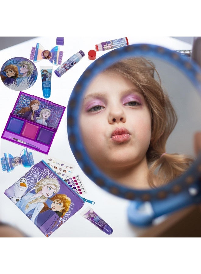 Disney Frozen - Townley Girl Super Sparkly Cosmetic Beauty Makeup Set For Girls With Clips, Lip Gloss, Nail Stickers, Lip Balm, Nail Gems And Mirror For Parties, Sleepovers And Makeovers