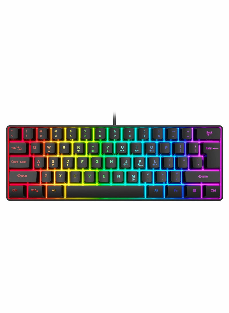 60% Wired Gaming Keyboard, RGB Backlit Ultra-Compact Mini Keyboard, Waterproof Mini Compact 61 Keys Keyboard for PC/Mac Gamer, Typist, Travel, Easy to Carry on Business Trip(Black)