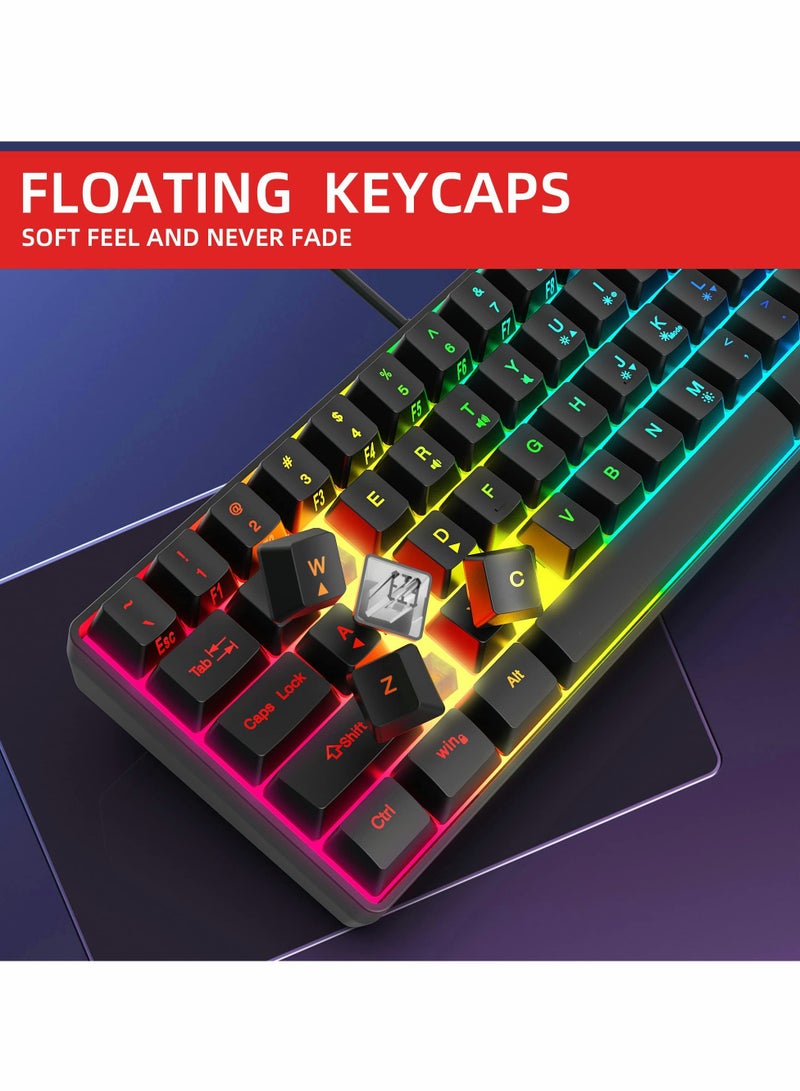 60% Wired Gaming Keyboard, RGB Backlit Ultra-Compact Mini Keyboard, Waterproof Mini Compact 61 Keys Keyboard for PC/Mac Gamer, Typist, Travel, Easy to Carry on Business Trip(Black)