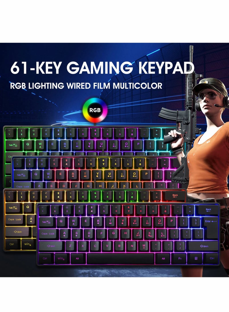 60% Wired Gaming Keyboard, RGB Backlit Ultra-Compact Mini Keyboard, Waterproof Mini Compact 61 Keys Keyboard for PC/Mac Gamer, Typist, Travel, Easy to Carry on Business Trip(Black)