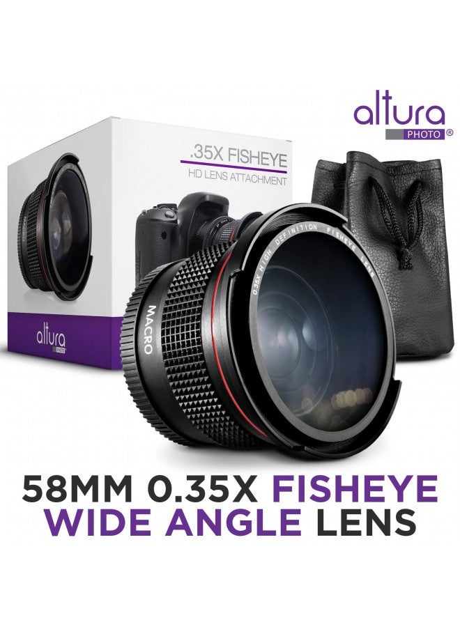 Altura Photo 58Mm 0.35X Fisheye Canon Wide Angle Lens (W/Macro Portion) For Dslr Cameras Eos Rebel 70D 77D 80D 90D T8I T7 T7I T6I T6S T6 T5I T5 T4I T3I T100 Sl1 Sl2 Sl3 - Canon Mount