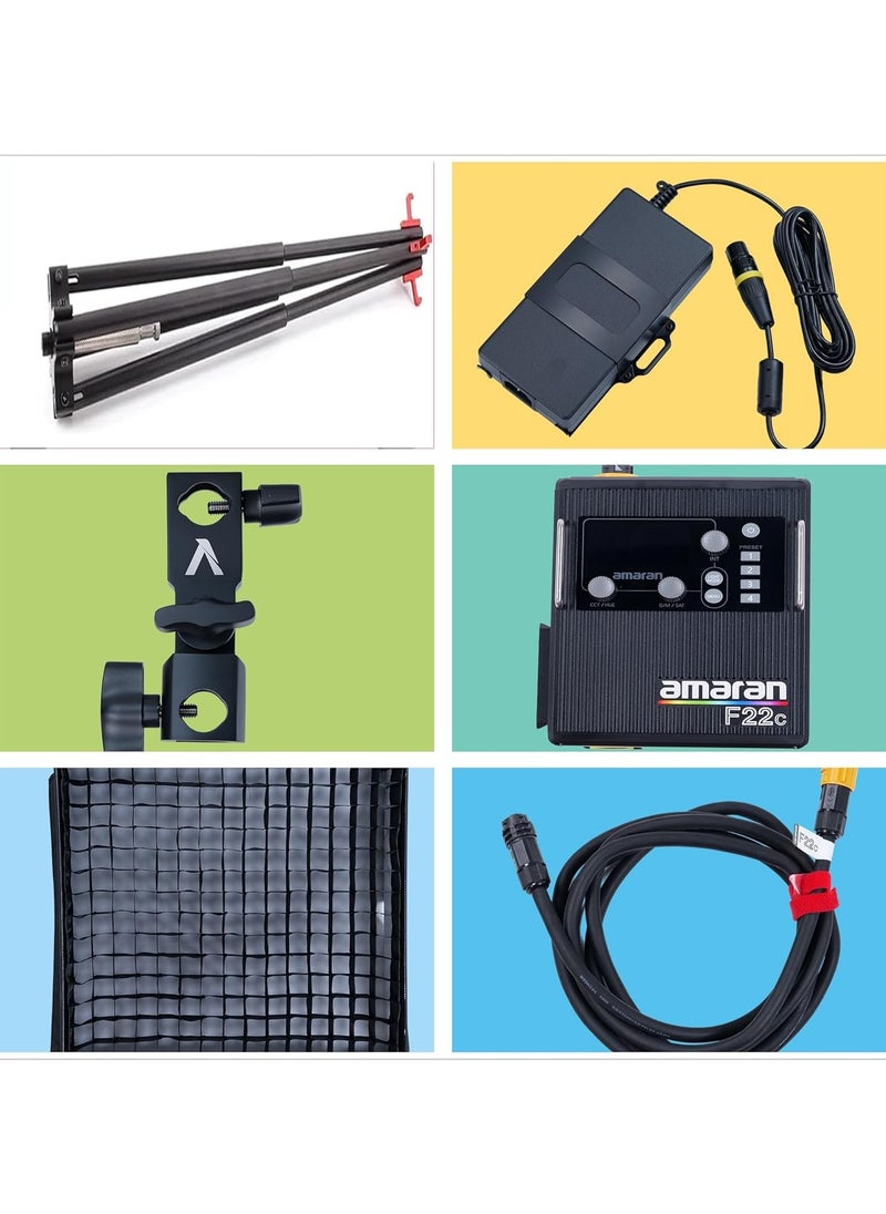 APUTURE AMARAN F22C RGBWW LED Mat (V-Mount, 2 x 2 Feet) – Full-Color Flexible LED Panel with 360° RGB Color Range, Adjustable White Balance (3200K–9500K), High CRI & TLCI, DMX Control, and App Compatibility