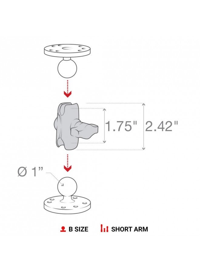 Ram Mounts Double Socket Arm Ram-B-201U-A Short Arm Compatible With Ram B Size 1