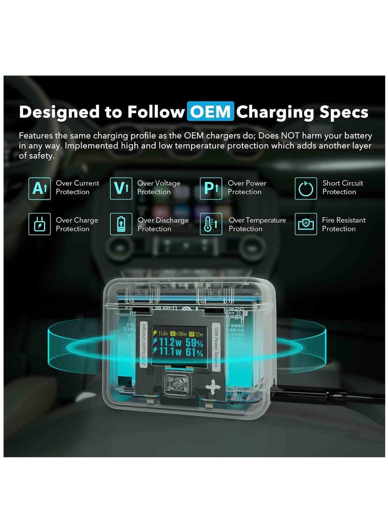 Fast Charge Hub for Insta360 X4 Battery, 30W Dual Charger OLED Screen Intelligent Two Way Charging Case w/12W Output, for Insta360 X4 Accessories, shows Battery Level (SOC) No Internal or X4 Battery