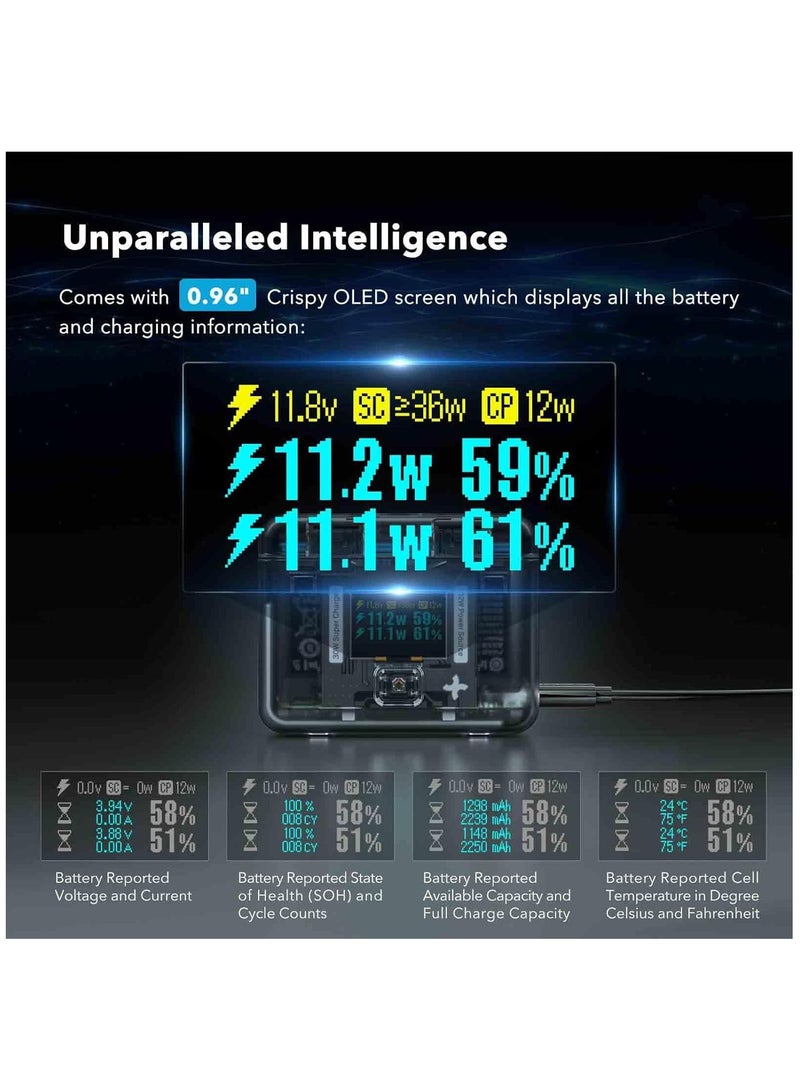 Fast Charge Hub for Insta360 X4 Battery, 30W Dual Charger OLED Screen Intelligent Two Way Charging Case w/12W Output, for Insta360 X4 Accessories, shows Battery Level (SOC) No Internal or X4 Battery