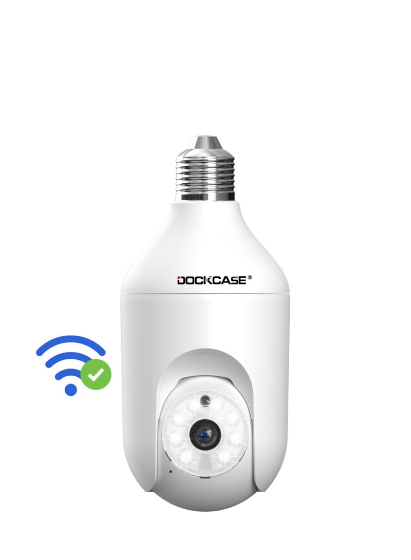 DOCKCASE 1080P Wireless WIFI Pan/Tilt Light Bulb Security Camera, 360 Degrees 3.0MP Cam Home  IP Camera, with Night Vision, Two Way Audio, Smart Motion Detection