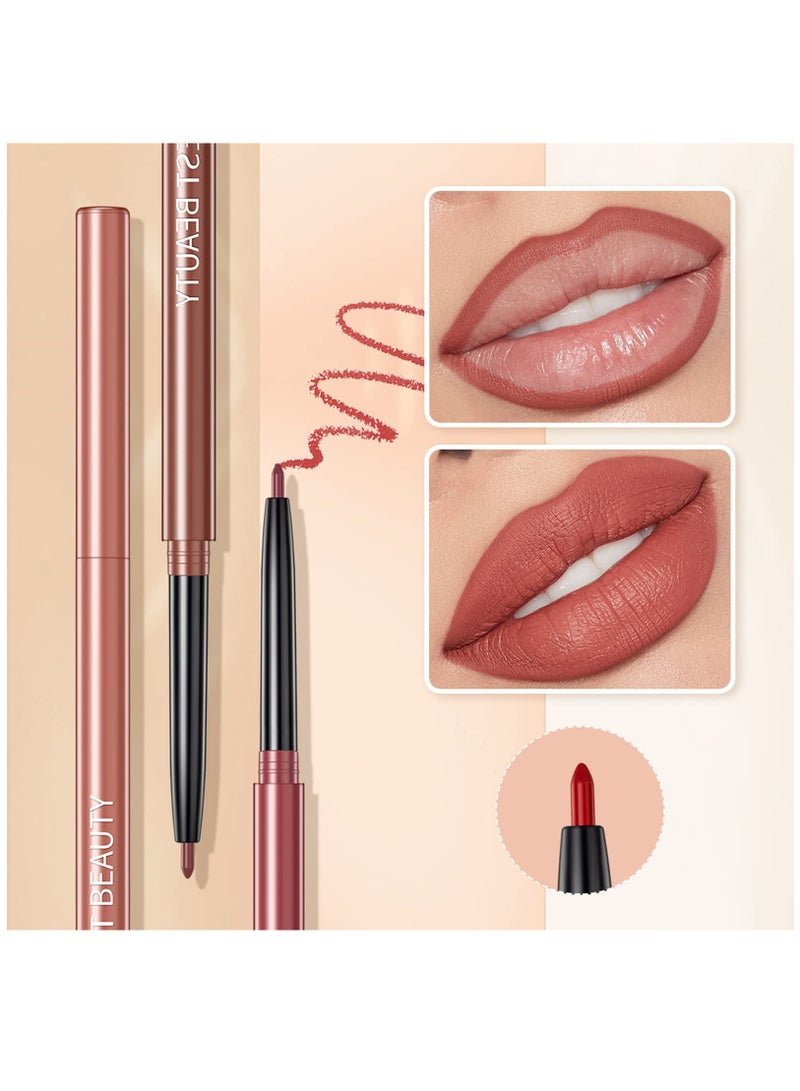 Matte Lip Liner Set 12 Colors Premium Waterproof Smooth Nude Lip Pencils Matte Velvet Lipstick Pen Long Lasting Waterproof Lip Crayon with Gift Box (B)