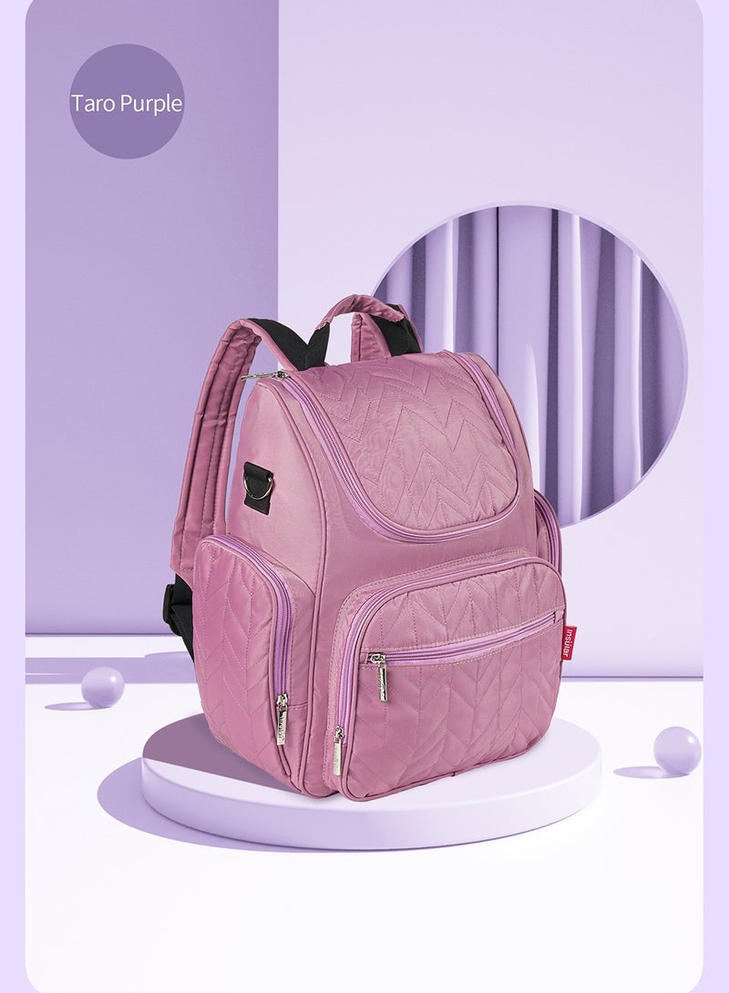 Waterproof multifunctional nylon shoulder mummy bag large-capacity mother-to-child backpack mother diaper bag portable/purple