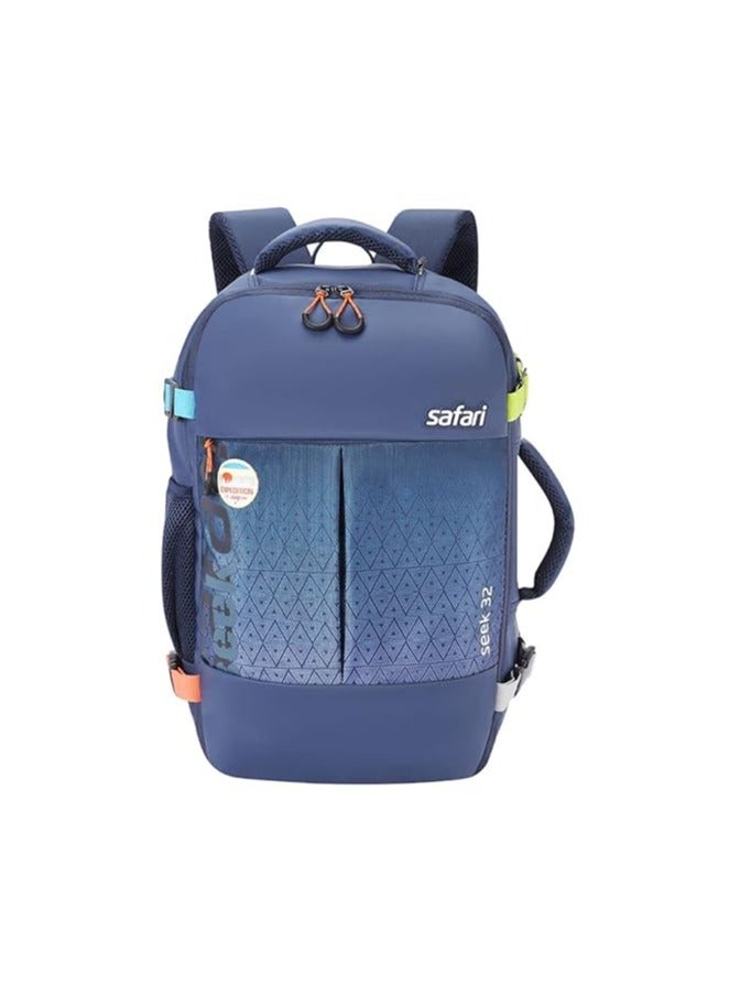 Safari Seek 32 Ltrs Overnighter Travel Laptop Backpack (Blue), Water Resistant Spacious Bag for Travelling and Camping, All-Purpose Bag for Business & Leisure