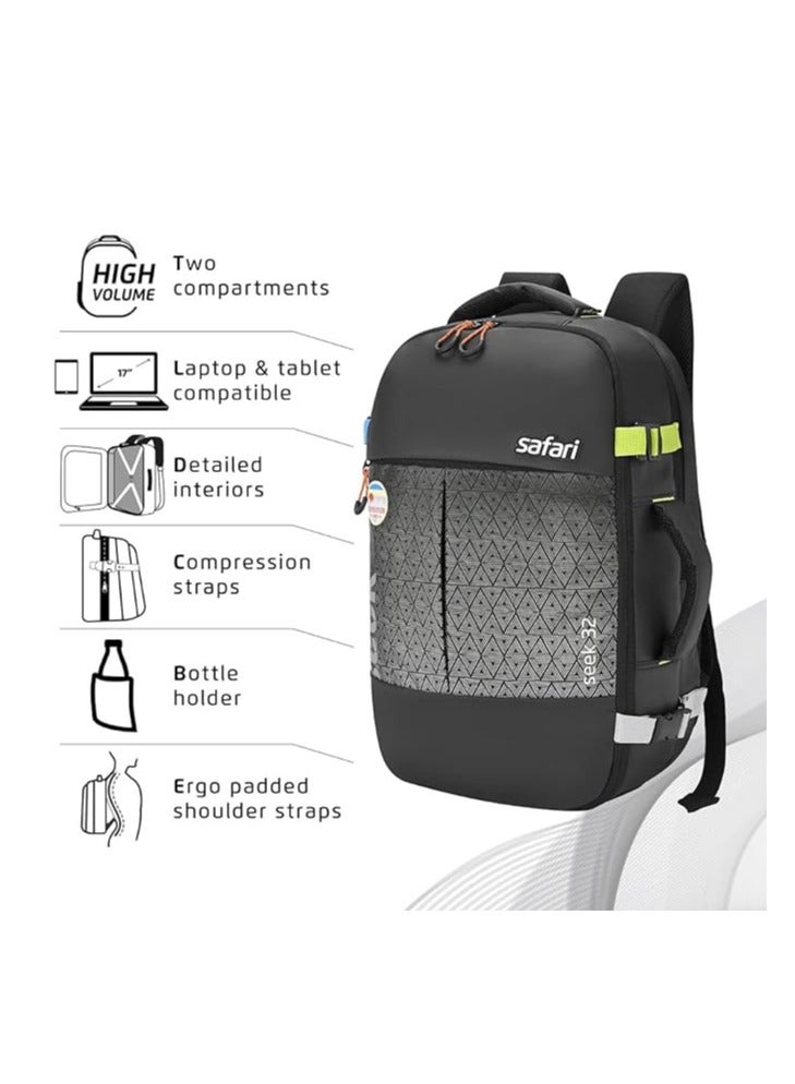 Safari Seek 32 Ltrs Large Overnighter Travel Laptop Backpack, Water Resistant Spacious Bag for Travelling and Camping, All-Purpose Bag for Business & Leisure- Black