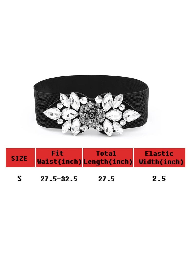 Black Stretch Rhinestone Belt, Black Top Waist Corset Dress Down Jacket Elastic Waistband Costume Accessories (1'9-2'6)