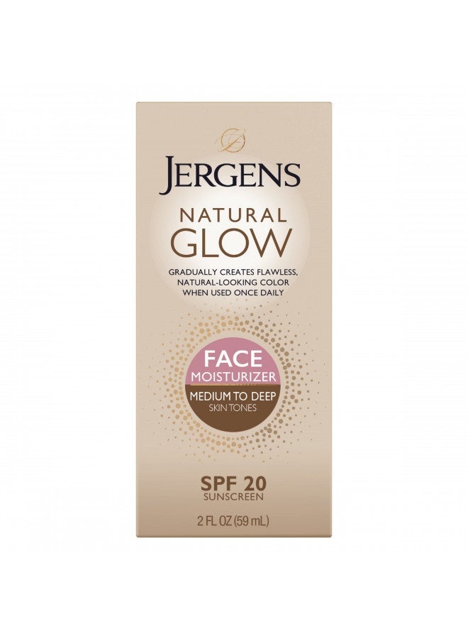 Jergens Natural Glow Self Tanner Face Moisturizer, Spf 20 Facial Sunscreen, Medium To Deep Skin Tone, Sunless Tanning, Oil Free, Broad Spectrum Protection Uva And Uvb, 2 Oz (Packaging May Vary)