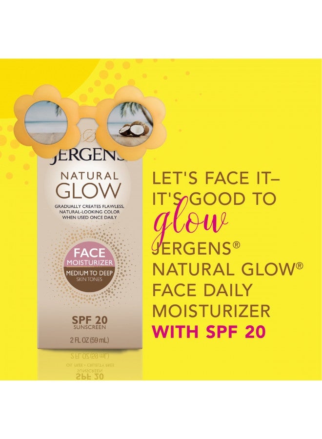 Jergens Natural Glow Self Tanner Face Moisturizer, Spf 20 Facial Sunscreen, Medium To Deep Skin Tone, Sunless Tanning, Oil Free, Broad Spectrum Protection Uva And Uvb, 2 Oz (Packaging May Vary)