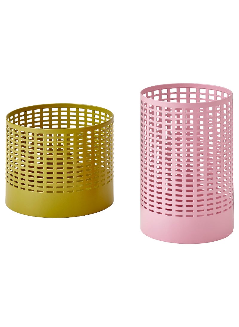 Tealight holder, set of 2, yellow/pink