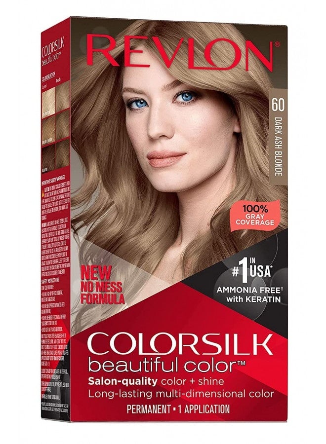 Permanent Hair Color By Revlon, Permanent Hair Dye, Colorsilk With 100% Grey Coverage, Ammonia-Free, Keratin And Amino Acids, 60 Dark Ash Blonde, 4.4 Oz (Pack Of 1)