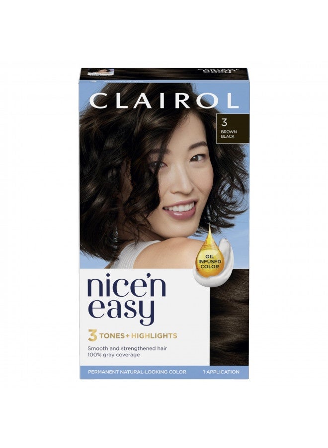 Clairol Nice'N Easy Permanent Hair Dye, 3 Brown Black Hair Color, Pack Of 1