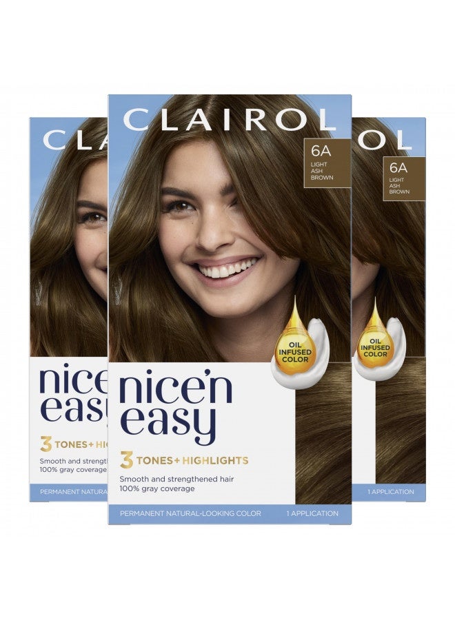 Clairol Nice'N Easy Permanent Hair Dye, 6A Light Ash Brown Hair Color, Pack Of 3