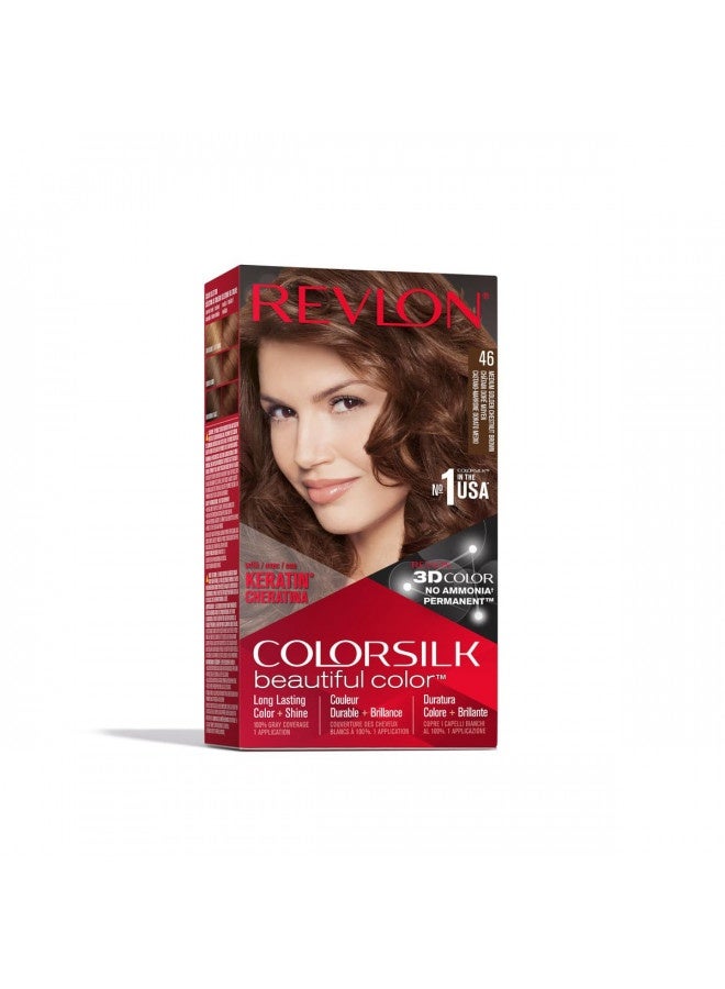 Permanent Hair Color By Revlon, Permanent Hair Dye, Colorsilk With 100% Grey Coverage, Ammonia-Free, Keratin And Amino Acids, 46 Medium Golden Chestnut Brown, 4.4 Oz (Pack Of 1)