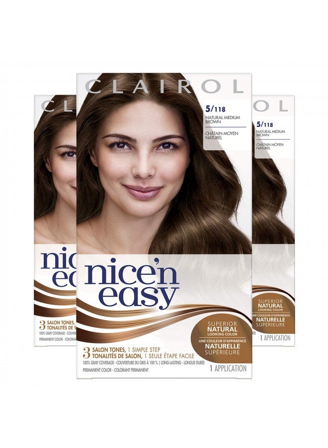 Clairol Nice'N Easy Liquid Permanent Hair Dye, 5 Medium Brown Hair Color, Pack Of 3