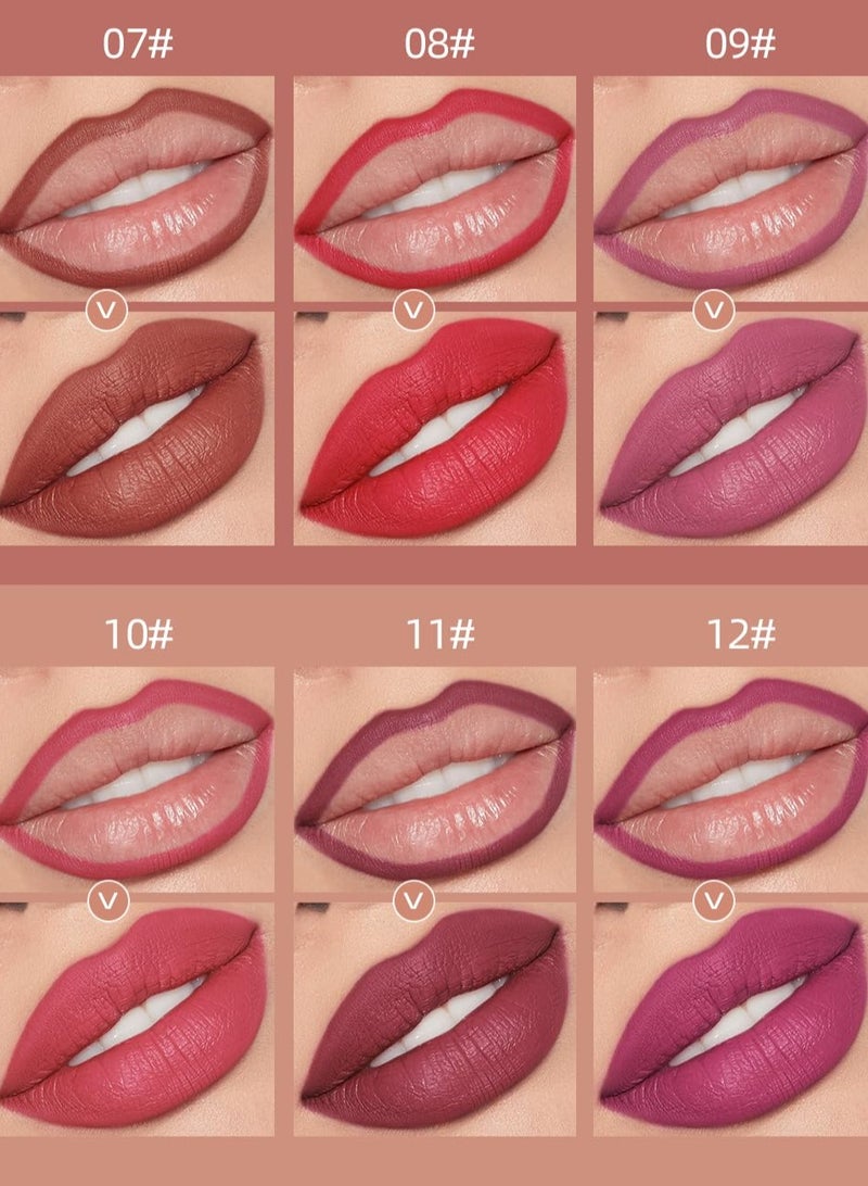 Matte Lip Liner Set 12 Colors Premium Waterproof Smooth Nude Lip Pencils Matte Velvet Lipstick Pen Long Lasting Waterproof Lip Crayon with Gift Box (B)