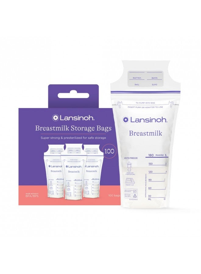 Lansinoh Breastmilk Storage Bags, 100 Count, 6 Ounce, Easy To Use Milk Storage Bags For Breastfeeding, Presterilized, Hygienically Doubled-Sealed, For Refrigeration And Freezing