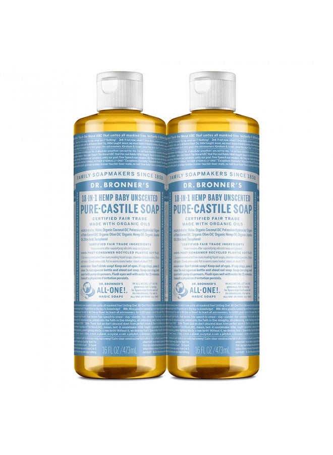Dr. Bronner’S - Pure-Castile Liquid Soap (Baby Unscented, 16 Ounce, 2-Pack) - Made With Organic Oils, 18-In-1 Uses: Face, Hair, Laundry And Dishes, For Sensitive Skin And Babies, No Added Fragrance