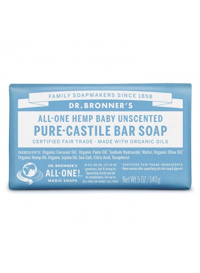 Dr. Bronner’S - Pure-Castile Bar Soap (Baby Unscented, 5 Ounce, 3-Pack) - Made With Organic Oils, For Face, Body, Hair, Gentle For Sensitive Skin, Babies, No Added Fragrance, Biodegradable, Vegan