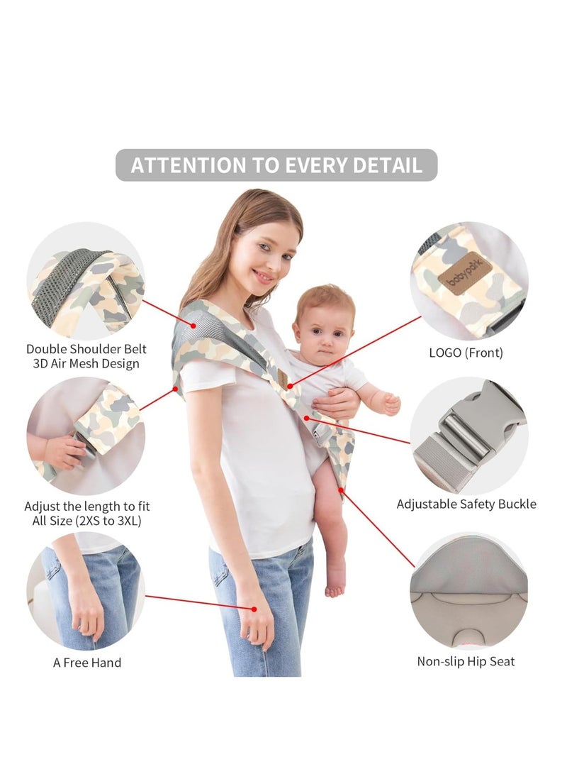 Baby Sling Carrier, Compact Hipseat One-Shoulder Carrier, Portable Baby Carrier Sling Hip for Newborn to Toddler Infants Carrying up to 44 lbs