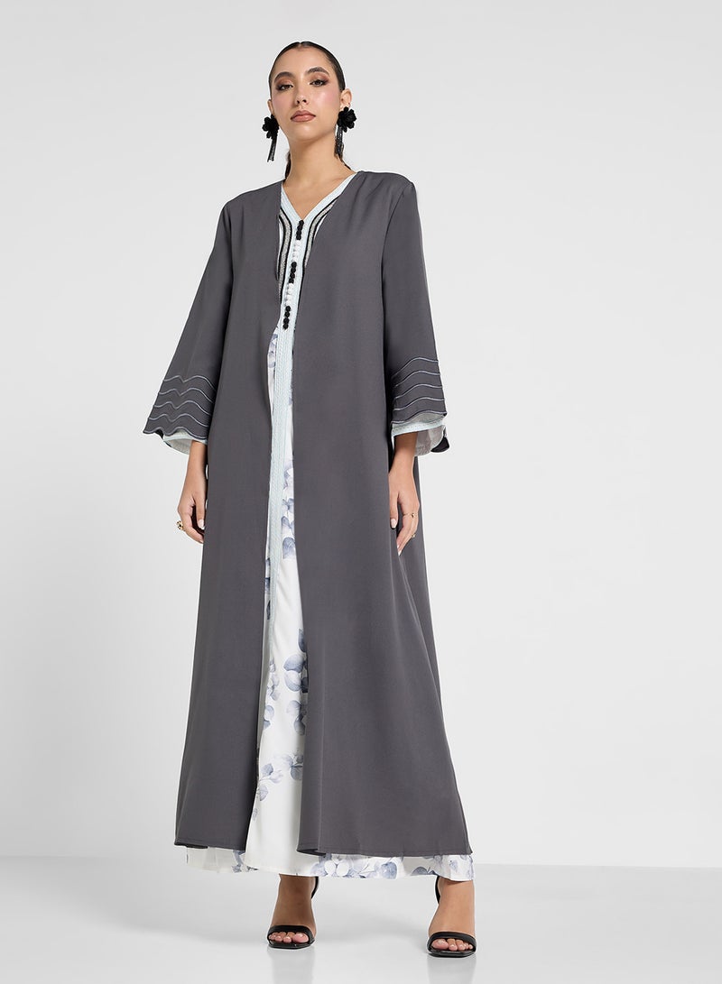 Piped Sleeve Abaya With Inner